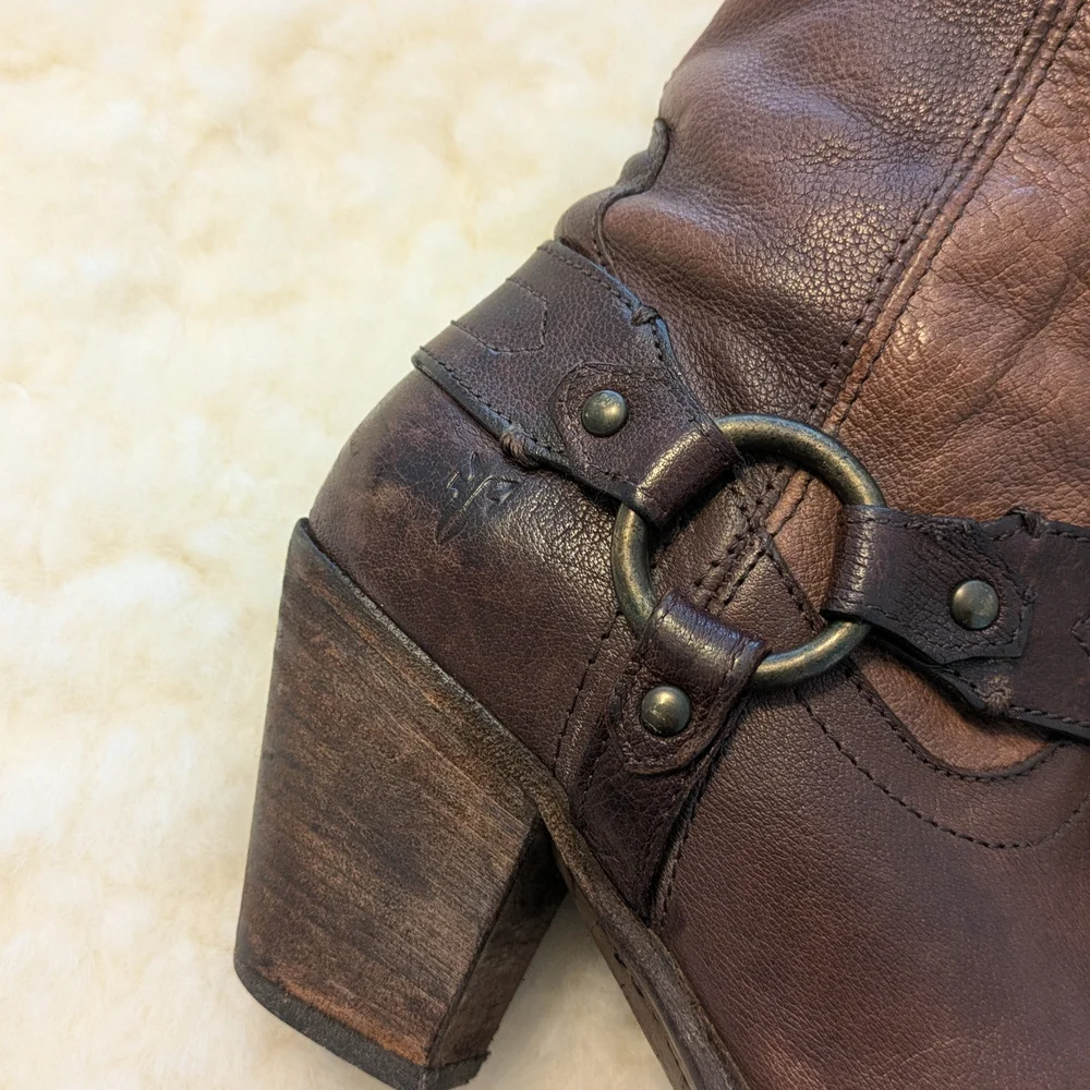 FRYE TAYLOR Brown Leather Harness Boots - 8 - Western, Cowboy - Picture 2 of 11